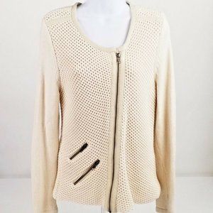 CAbi White Chocolate Long Sleeve Roadster Cotton Knit Sweater Womens Size M